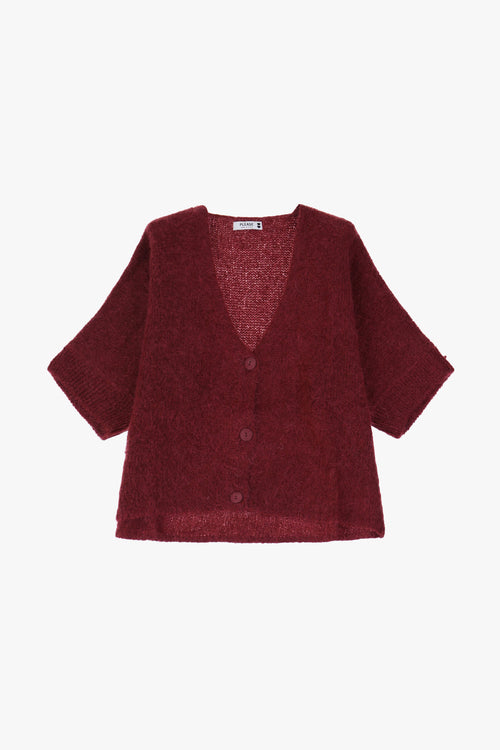 Cardigan femme manches courtes en maille mohair, bordeaux – Please