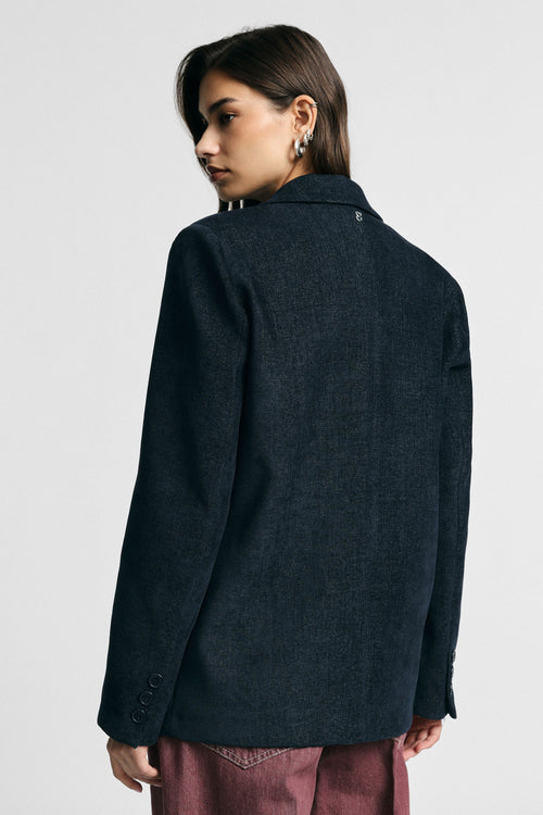 Blazer droit femme à poches plaquées – épaules structurées, coloris bleu marine – Please