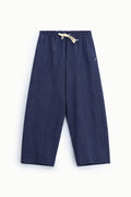 Pantalon large femme à taille élastique, toile effet denim bleu marine – Please