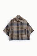 Poncho femme à col chemise, grands carreaux bleu marine – Please