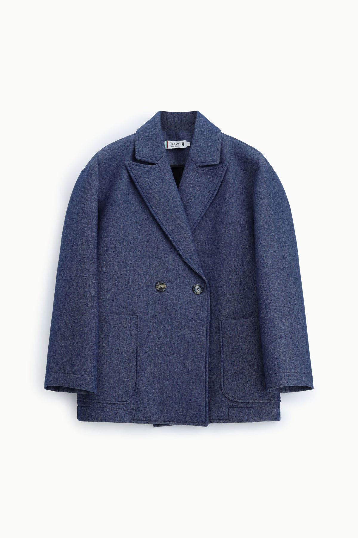 Manteau court croisé oversize femme, drap effet denim – Please