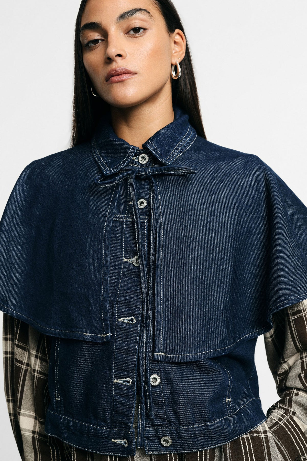 Gilet court en denim manches cape Bleu denim Please