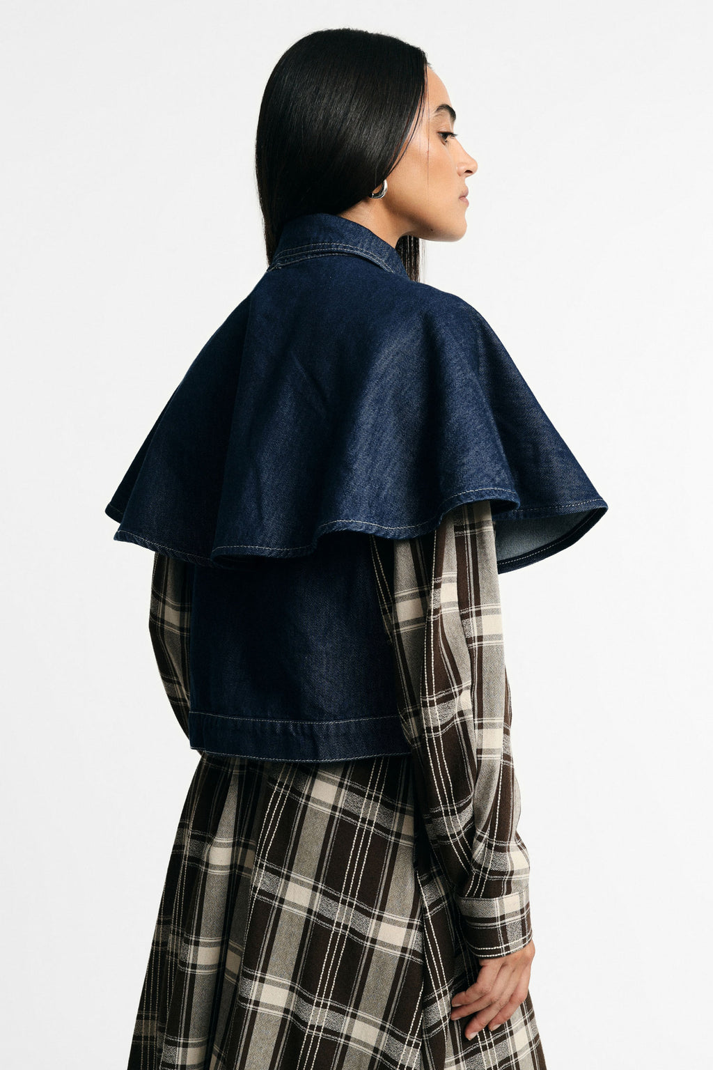 Gilet court en denim manches cape Bleu denim Please
