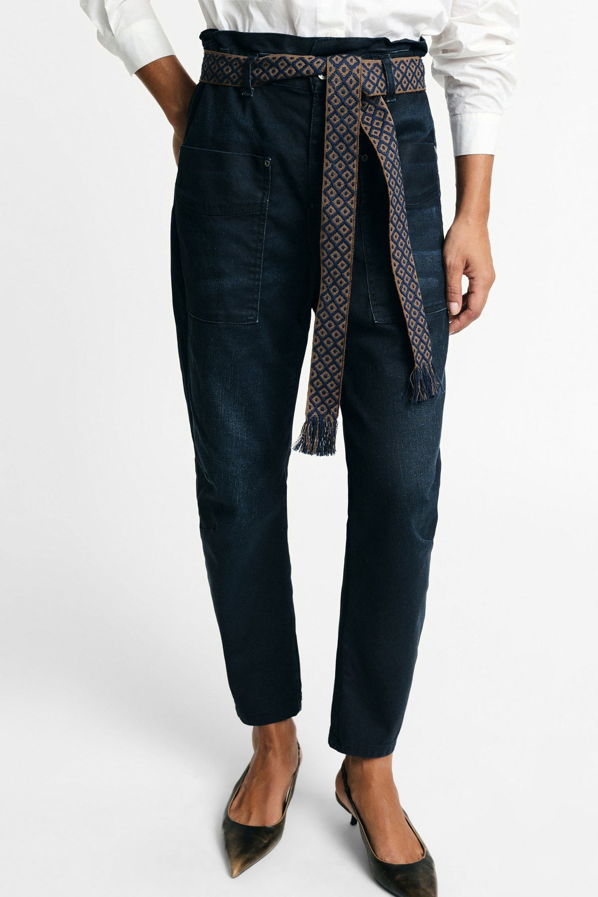 Jean taille haute ceinture tissée Bleu denim Please