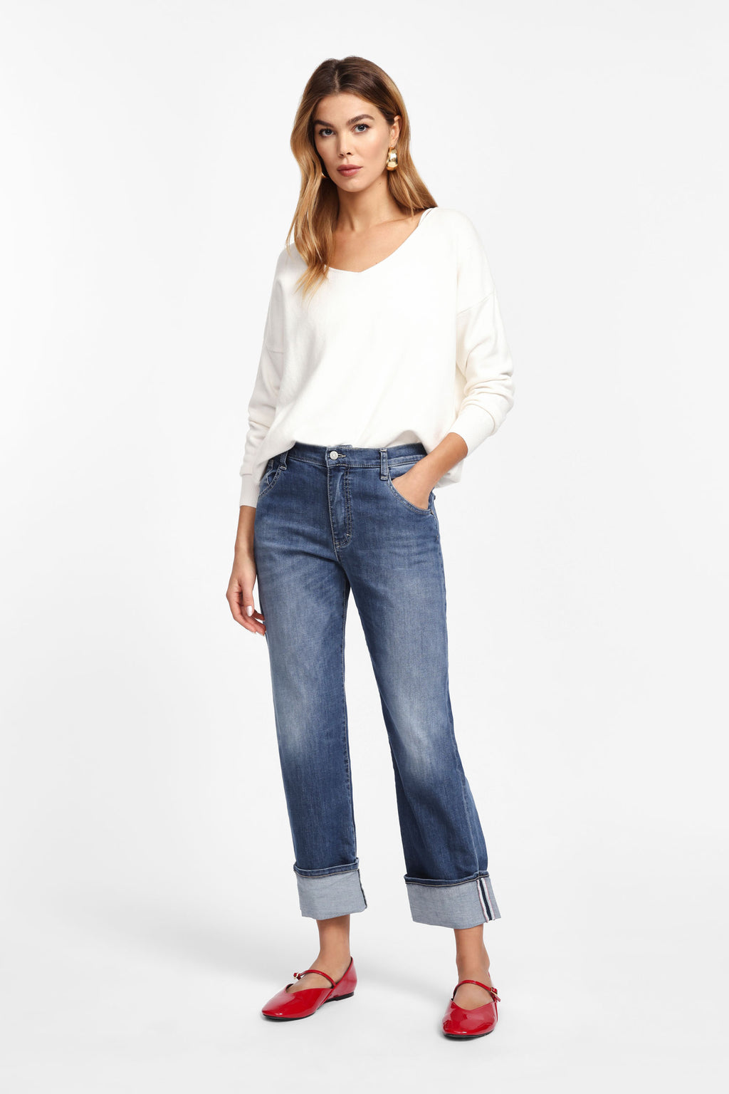 Jean droit cropped à larges revers - Please