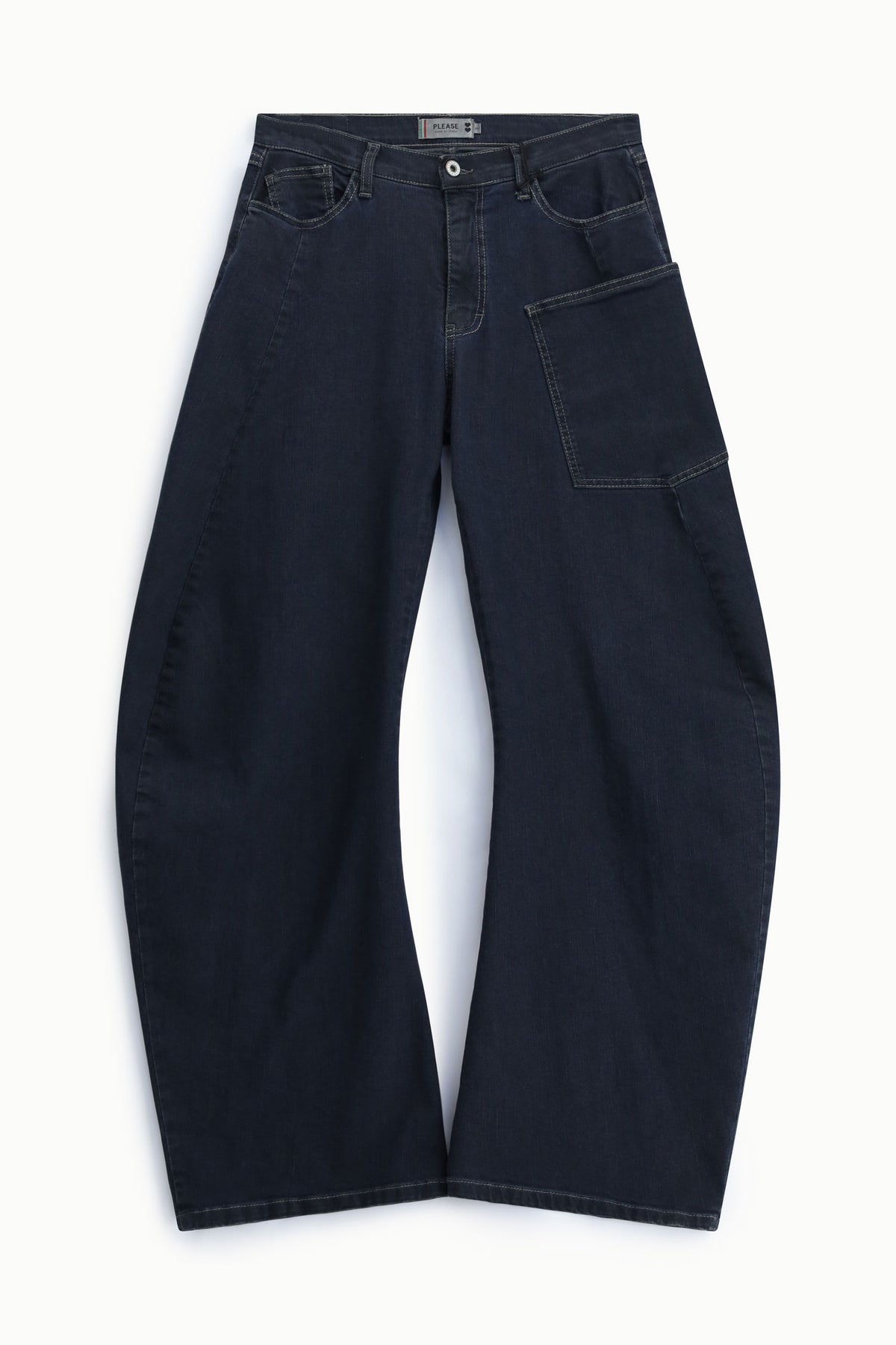 Jean balloon femme à poche plaquée latérale, denim brut – Please