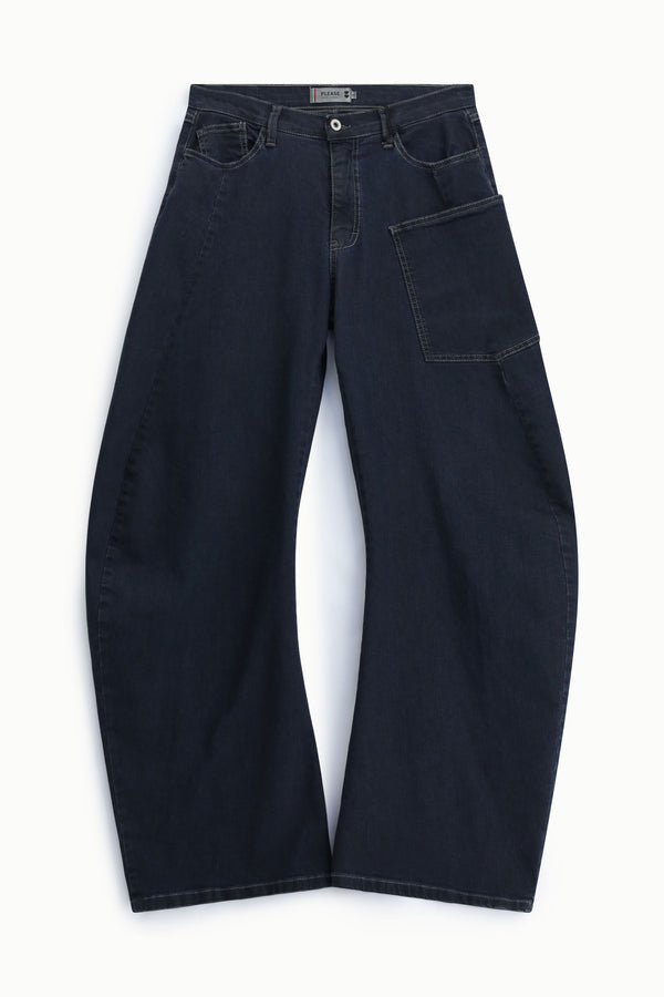 Jean balloon femme à poche plaquée latérale, denim brut – Please