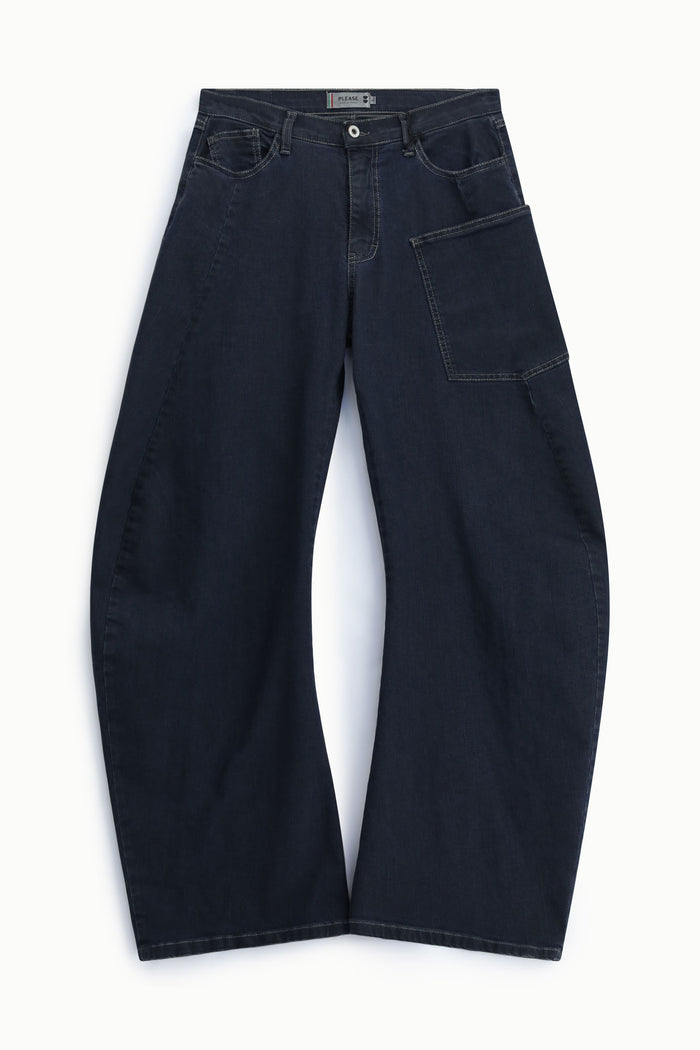 Jean balloon femme à poche plaquée latérale – denim brut – Please