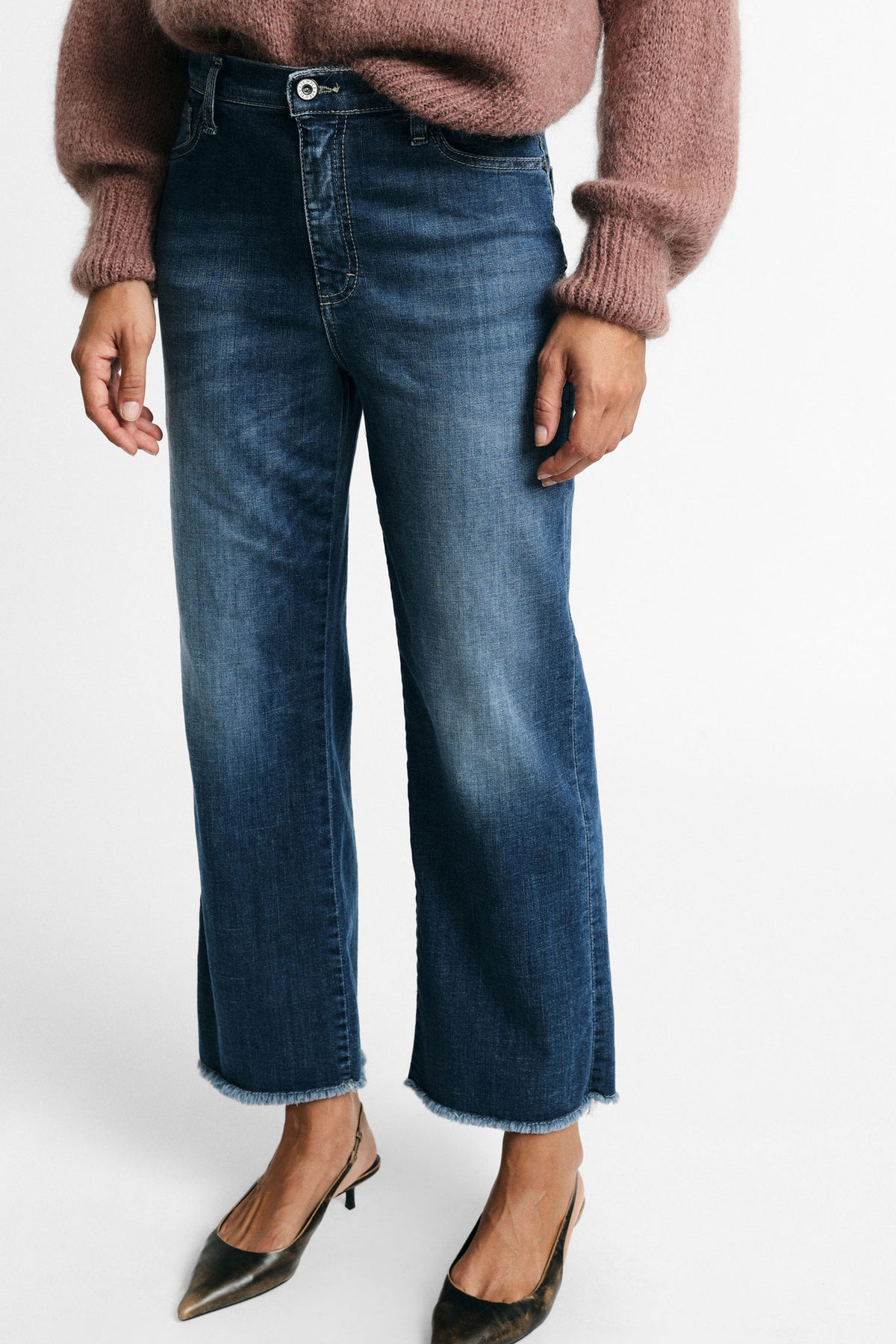 Jean droit taille haute à ourlet frangé - Please