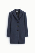 Manteau droit femme à revers – drap chiné bleu, coloris bleu denim – Please