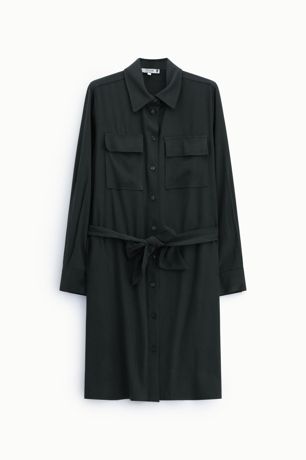 Robe chemise ceinturée à poches poitrine – Please