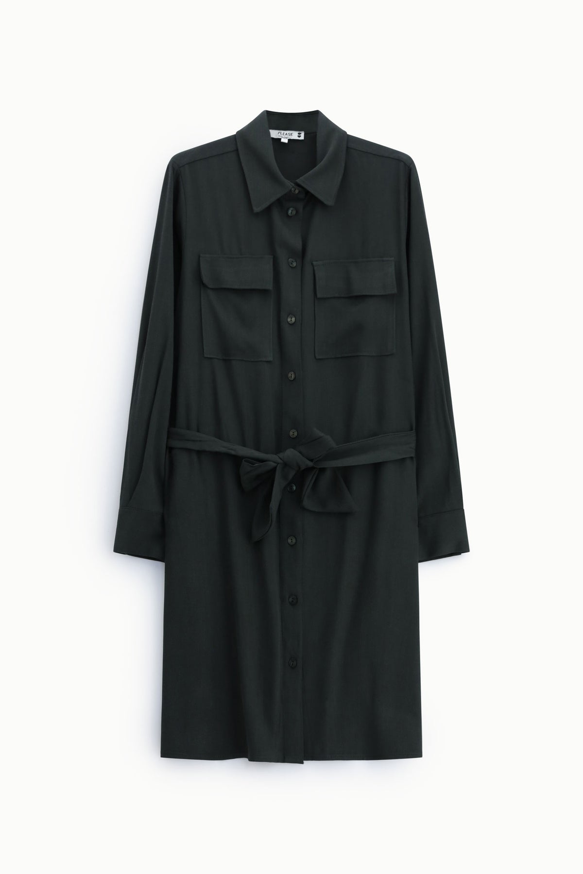 Robe chemise ceinturée à poches poitrine – Please