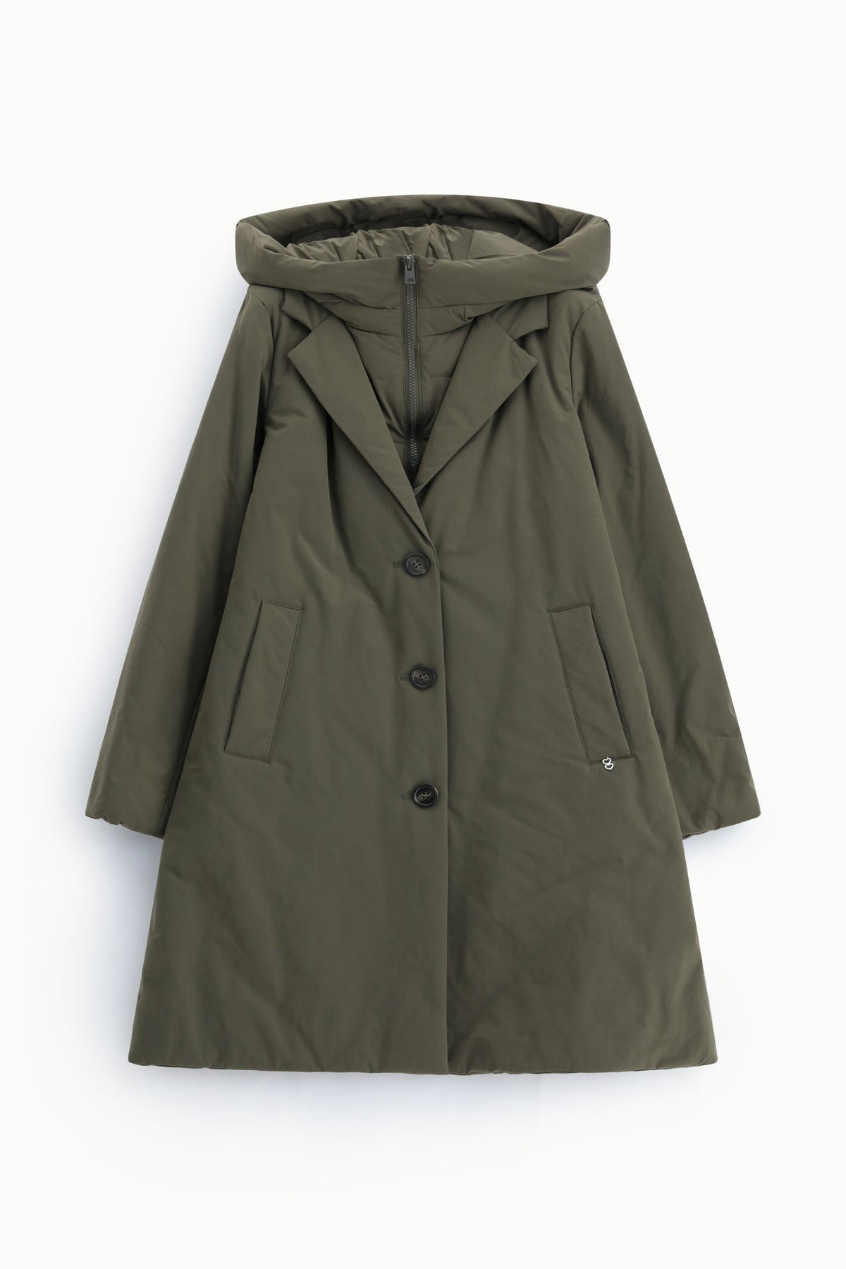 Manteau doudoune long femme à capuche, coloris vert militaire – Please