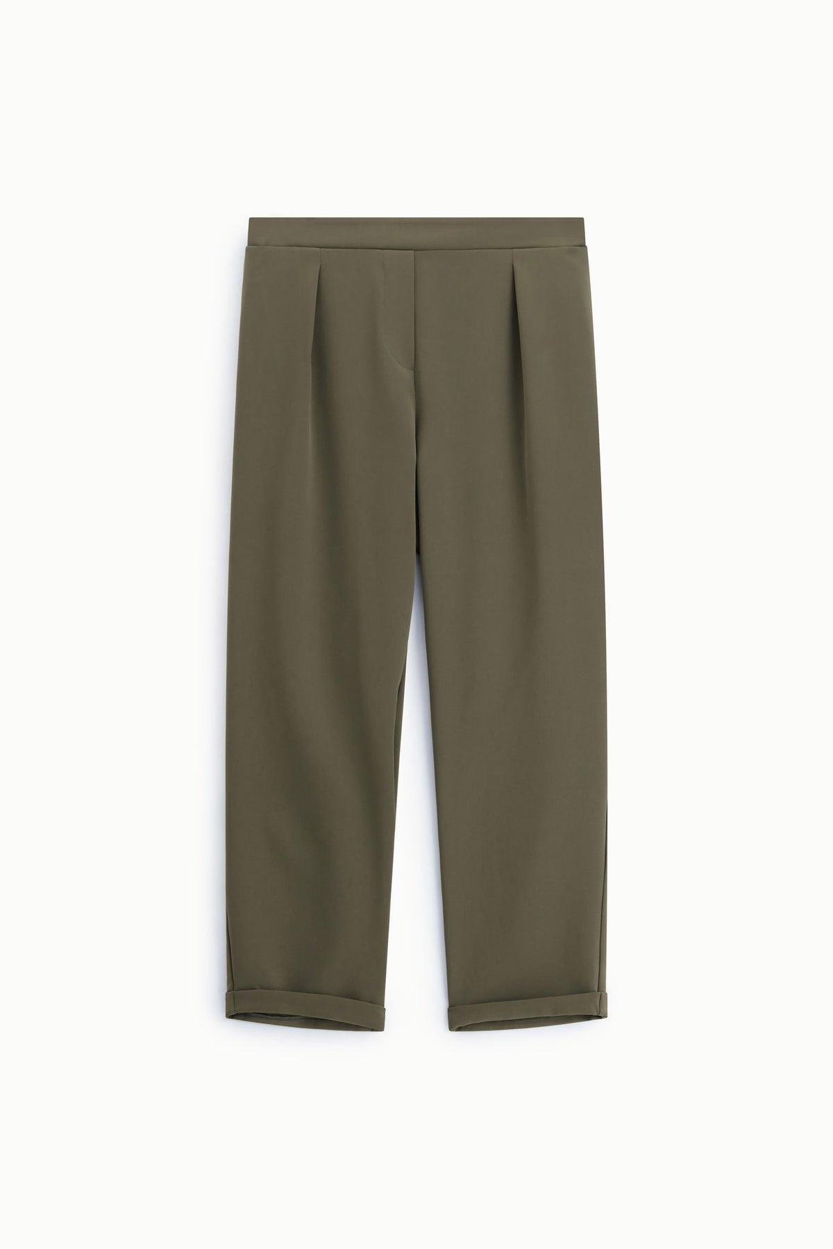 Pantalon fluide forme carotte en crêpe Vert militaire Please