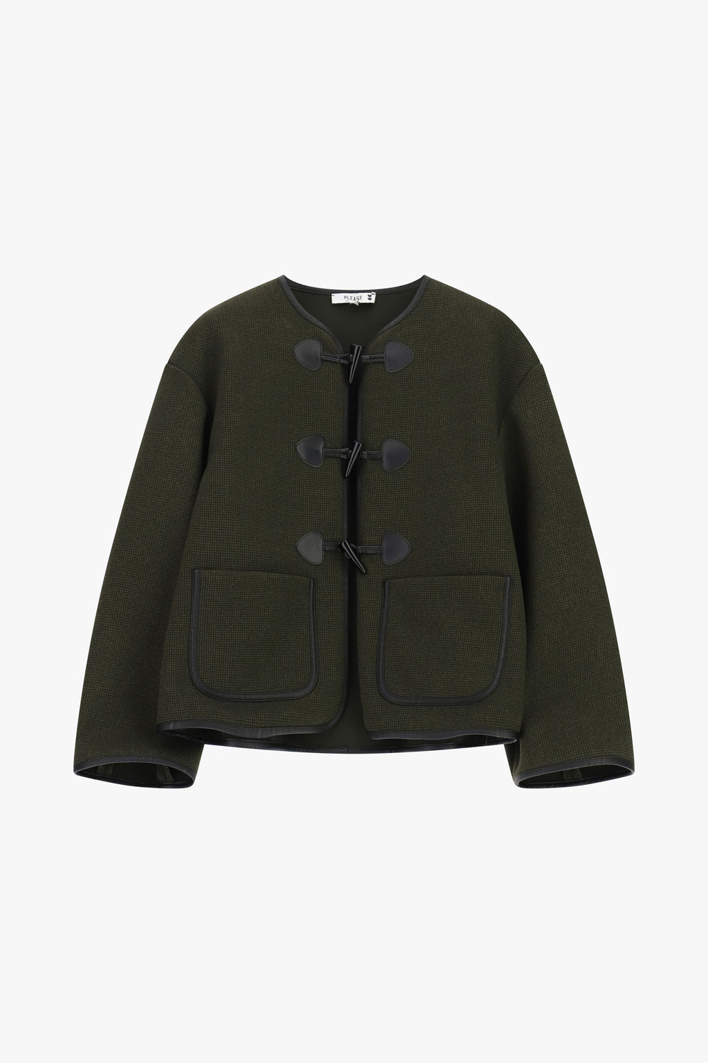 Veste courte femme à brandebourgs, drap vert foncé – Please