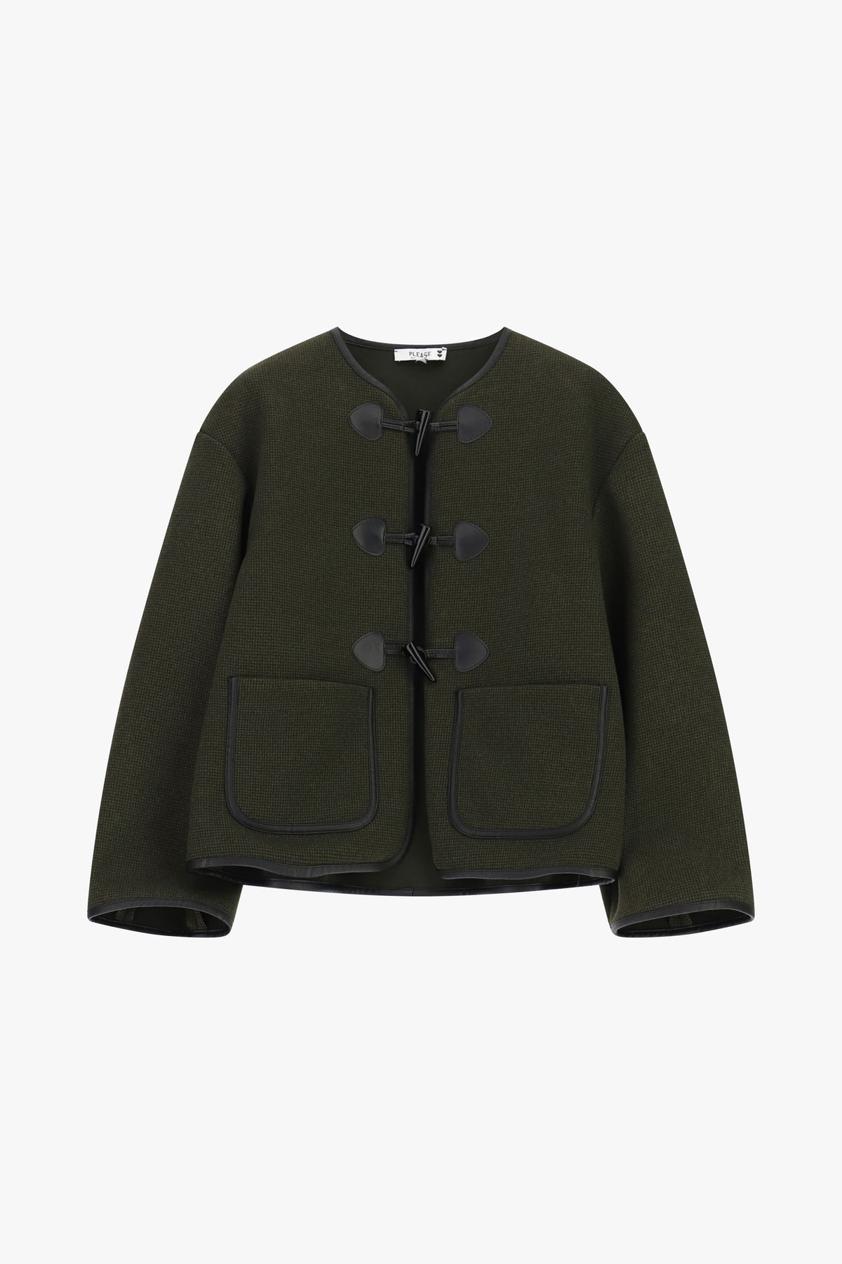 Veste courte femme à brandebourgs, drap vert foncé – Please