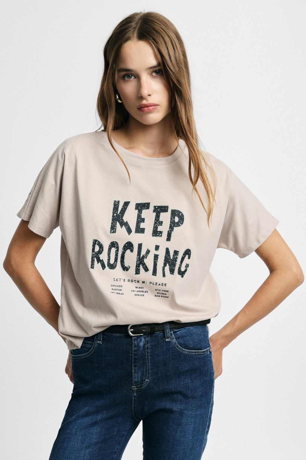 T-shirt col rond ample à imprimé Please