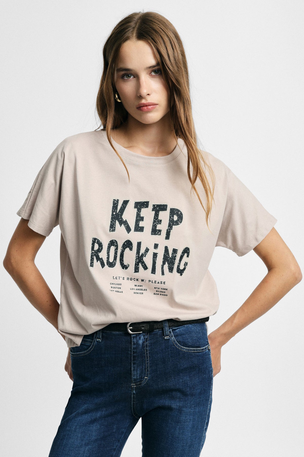 T-shirt col rond ample à imprimé Please