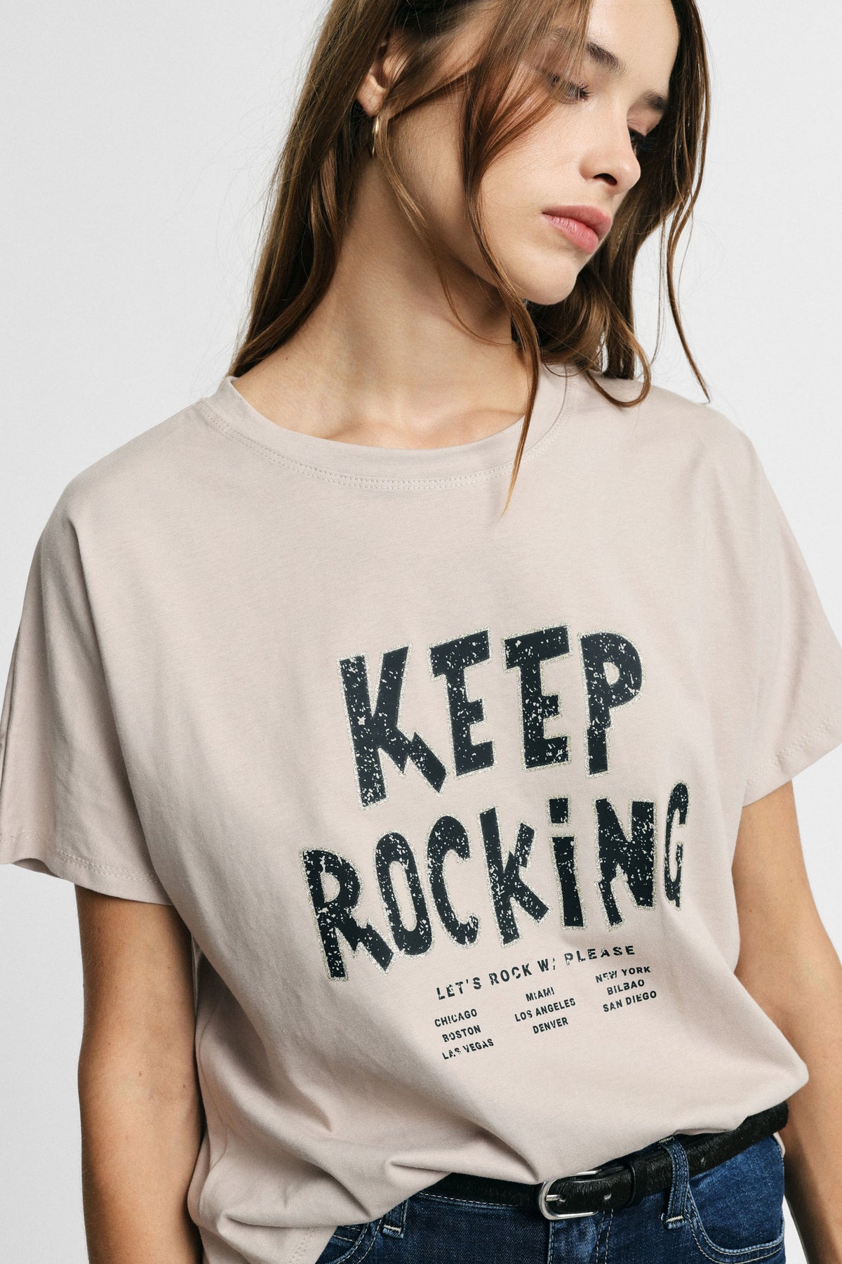 T-shirt col rond ample à imprimé Please