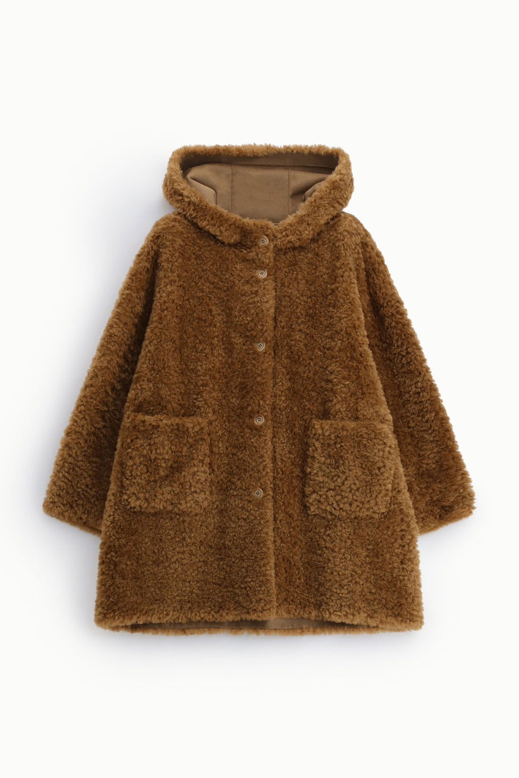Manteau fausse fourrure femme à capuche – camel – Please
