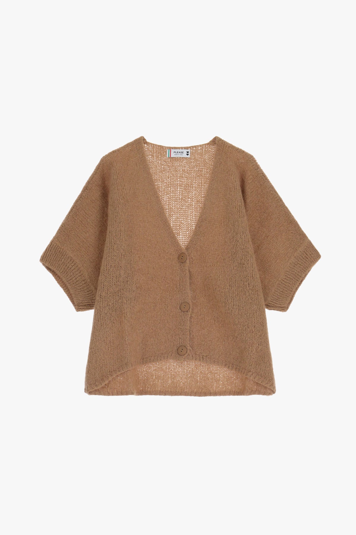 Cardigan femme manches courtes en maille mohair, camel – Please