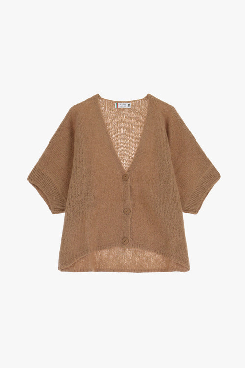 Cardigan femme manches courtes en maille mohair, camel – Please
