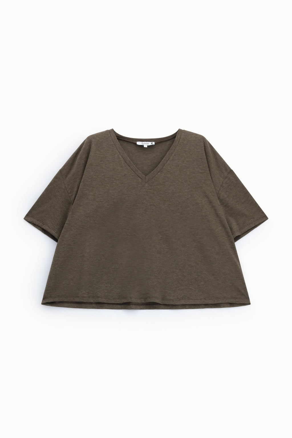 T-shirt femme ample col V à manches larges, coloris taupe – Please