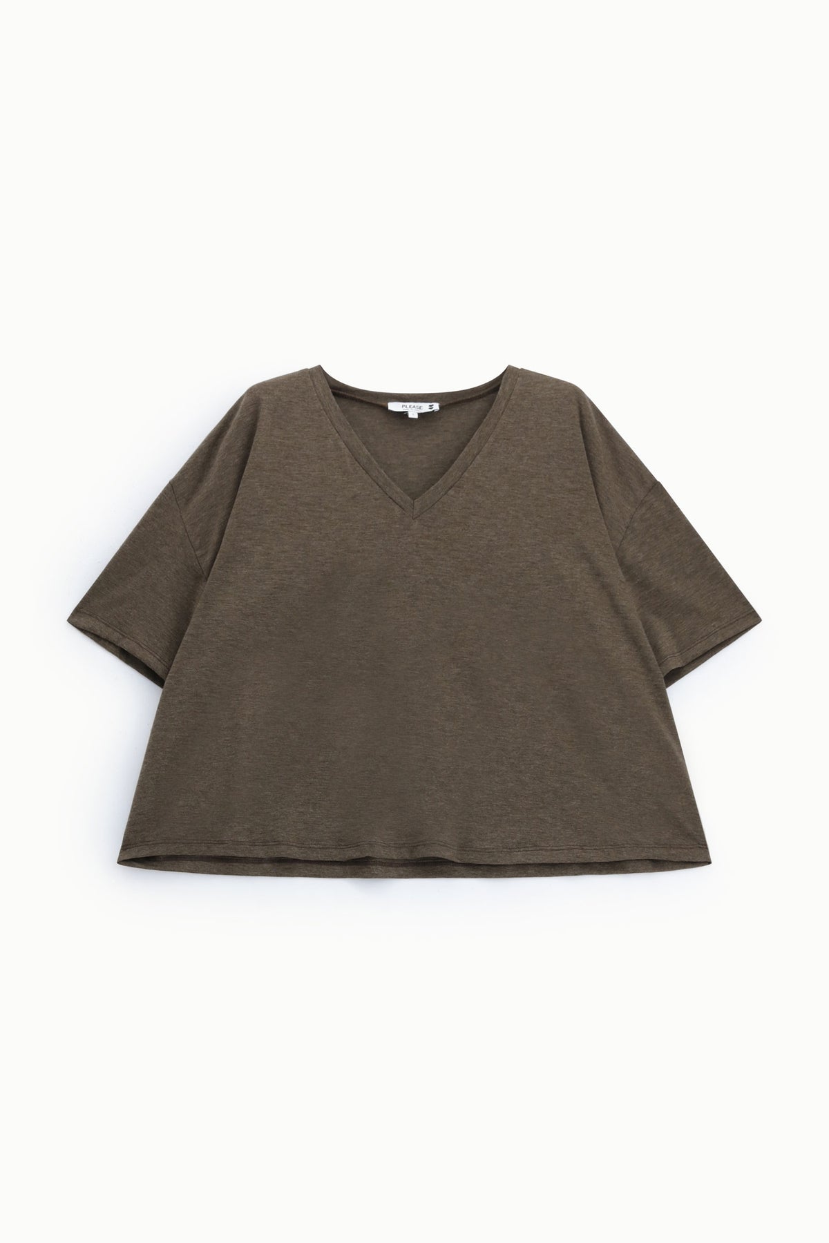 T-shirt femme ample col V à manches larges, coloris taupe – Please