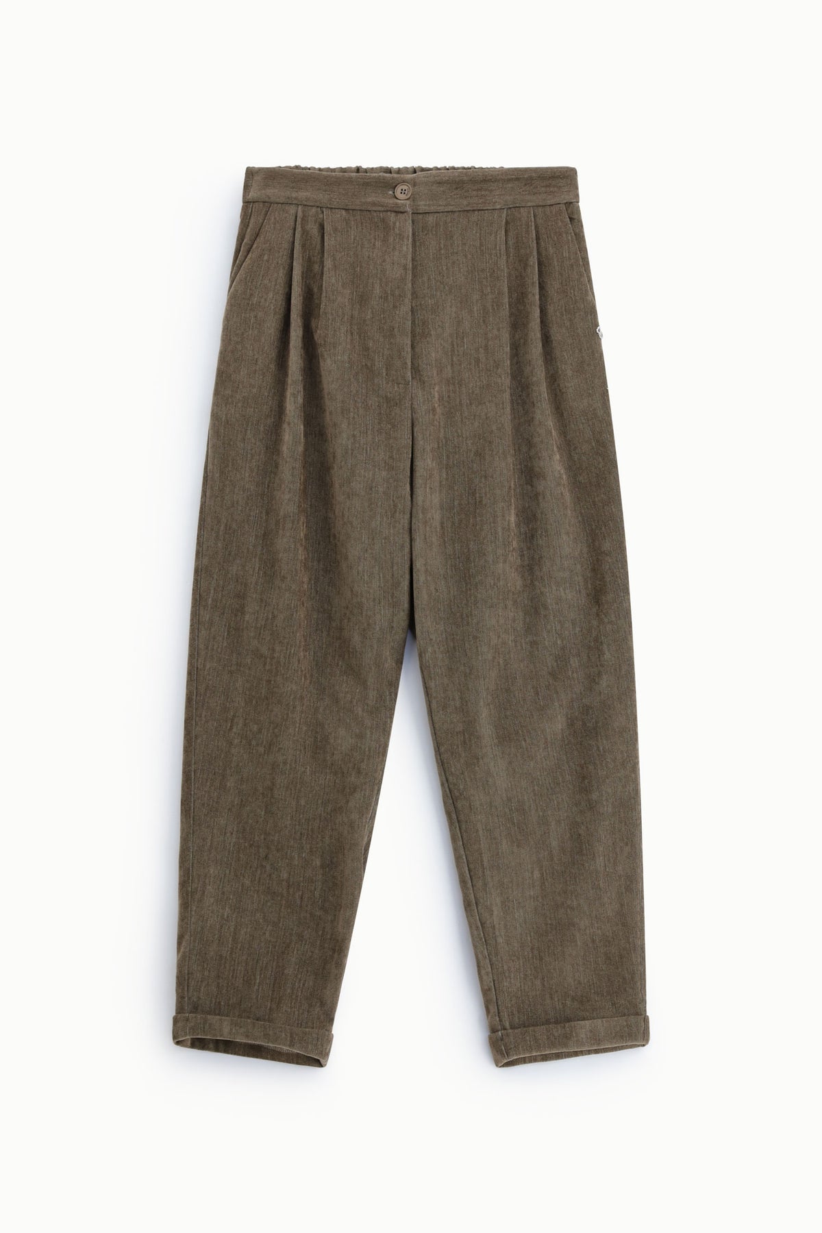 Pantalon taille haute à pinces et bas à revers – Please