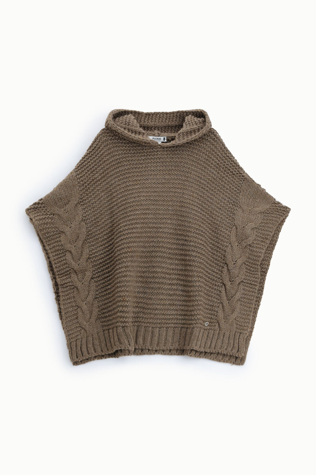 Poncho torsadé à capuche en grosse maille – Please