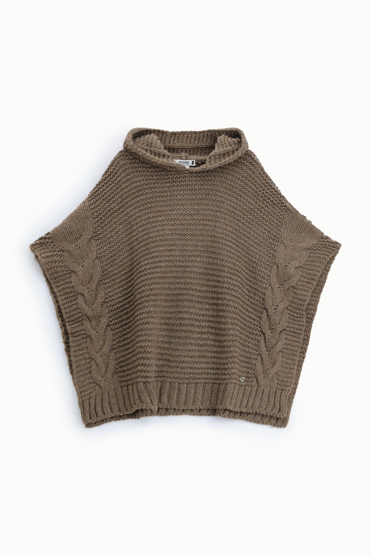 Poncho torsadé à capuche en grosse maille – Please