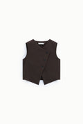 Gilet de tailleur femme à boutonnage asymétrique en crêpe fluide, coloris chocolat – Please