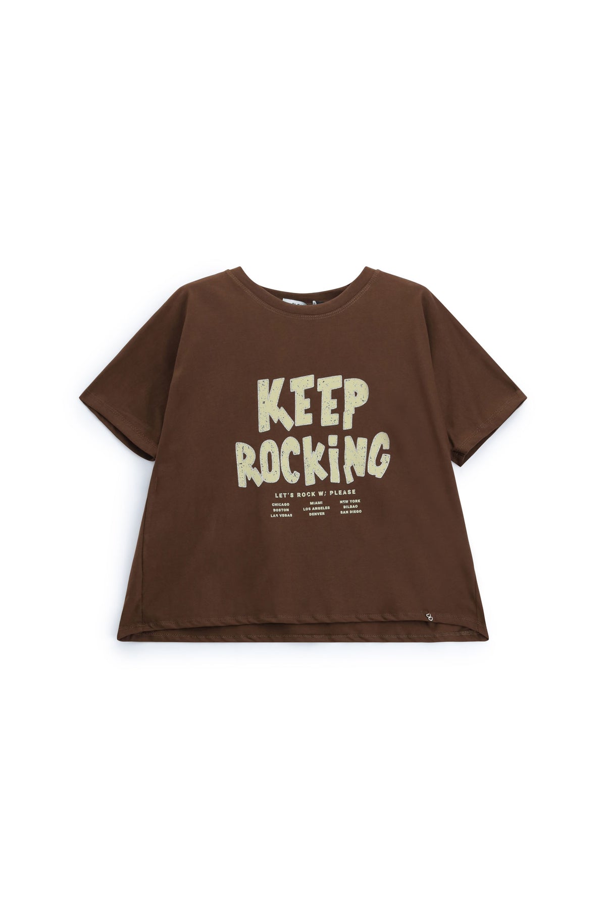 T-shirt col rond ample à imprimé, coloris chocolat – Please