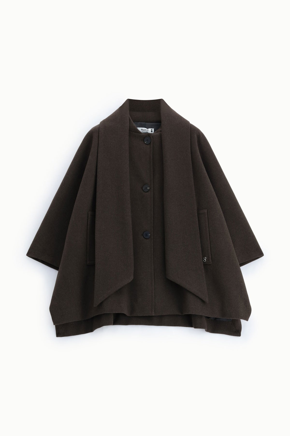 Cape femme en drap à écharpe intégrée, coloris chocolat – Please