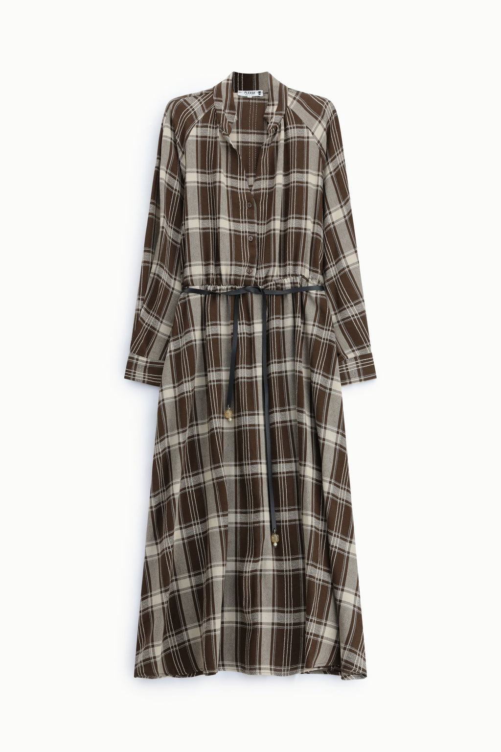 Robe longue chemise à carreaux avec ceinture – Please