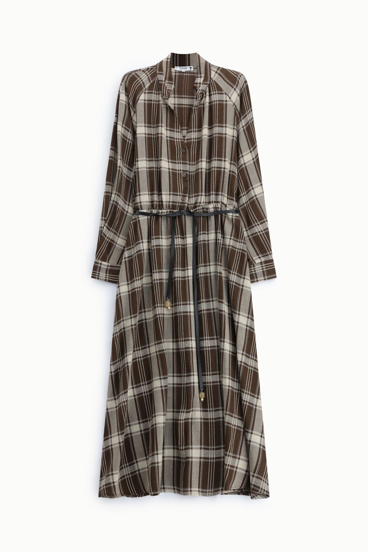 Robe longue chemise à carreaux avec ceinture – Please