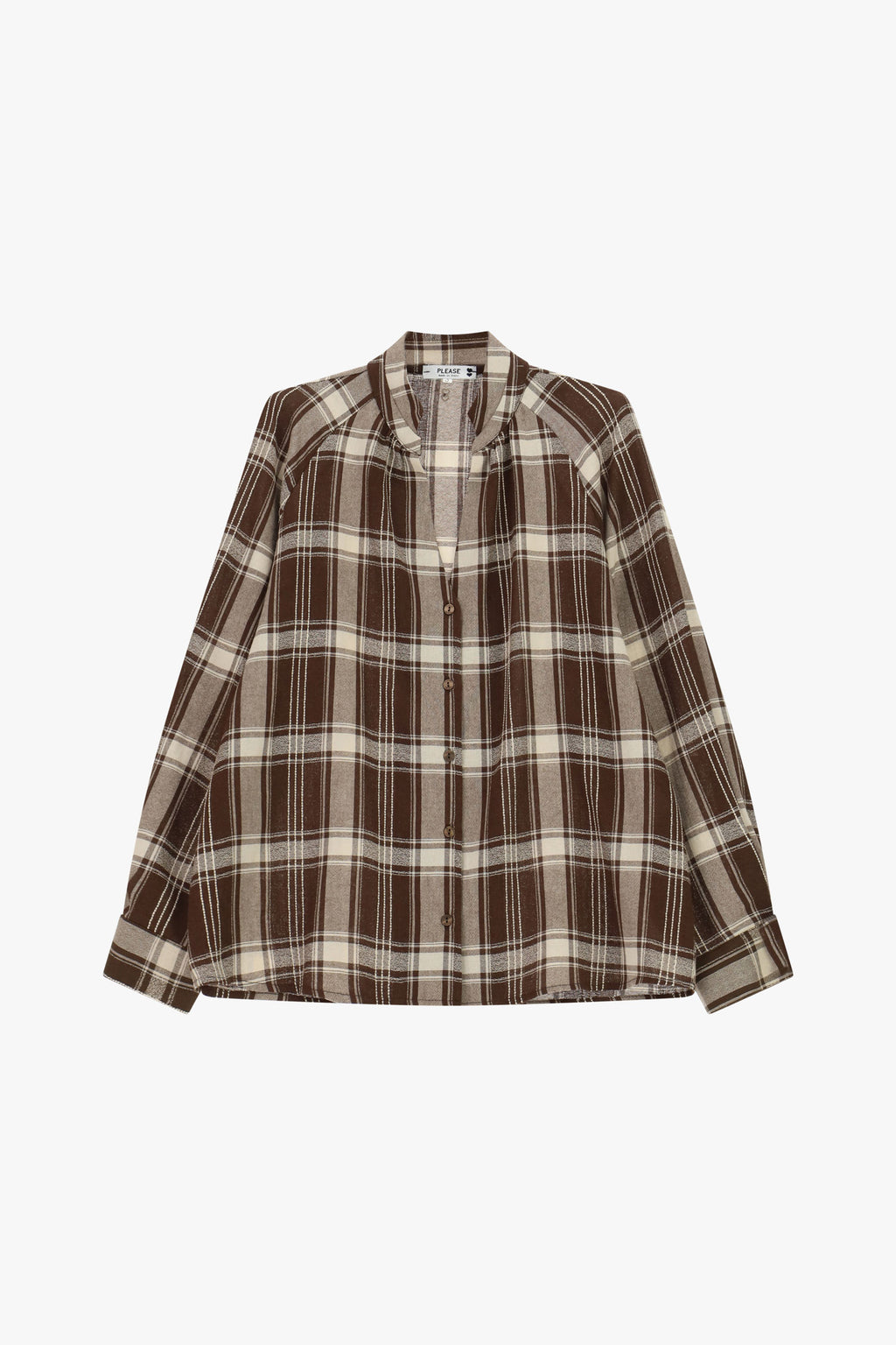 Chemise ample à carreaux col mao – Please