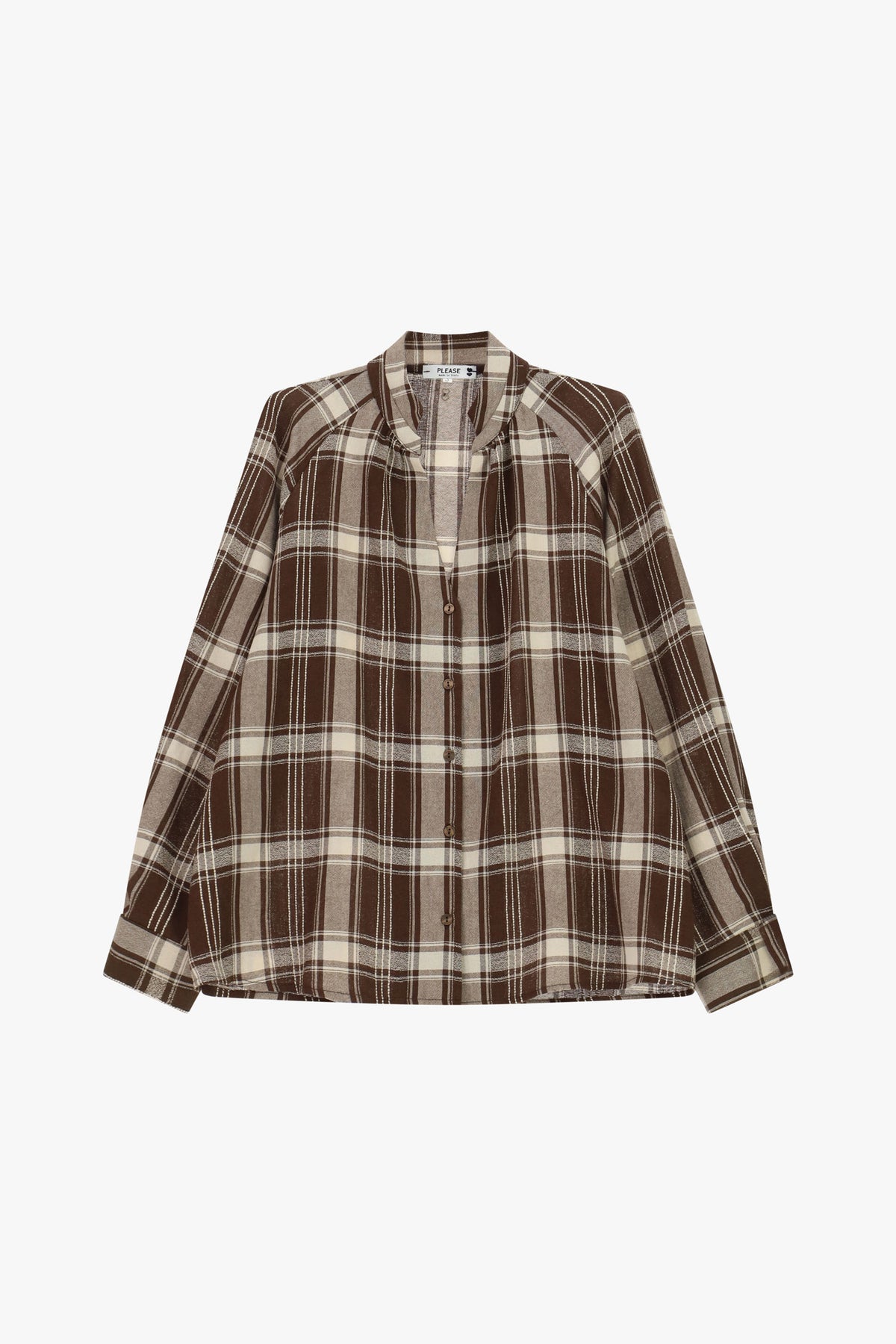 Chemise ample à carreaux col mao – Please