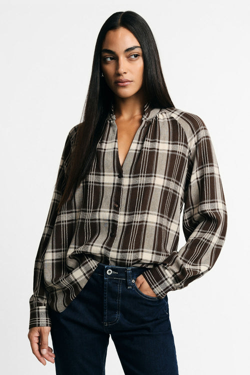Chemise ample à carreaux col mao – Please