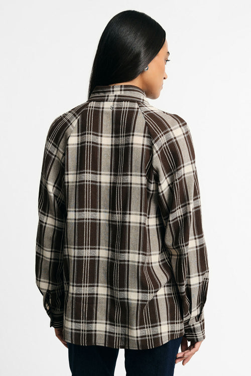 Chemise ample à carreaux col mao – Please