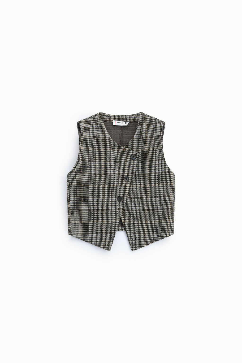 Gilet de tailleur femme à boutonnage asymétrique, carreaux chocolat – Please