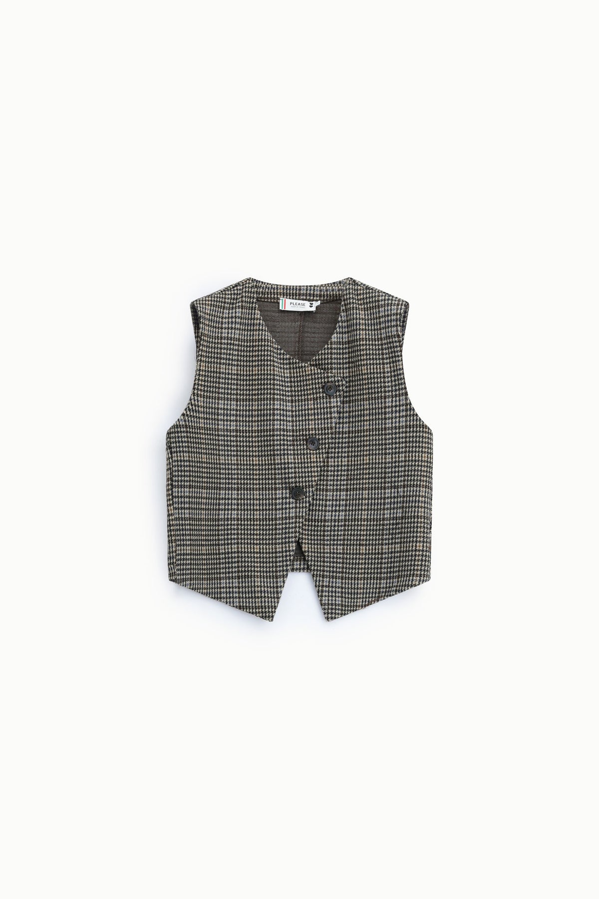 Gilet de tailleur femme à boutonnage asymétrique, carreaux chocolat – Please
