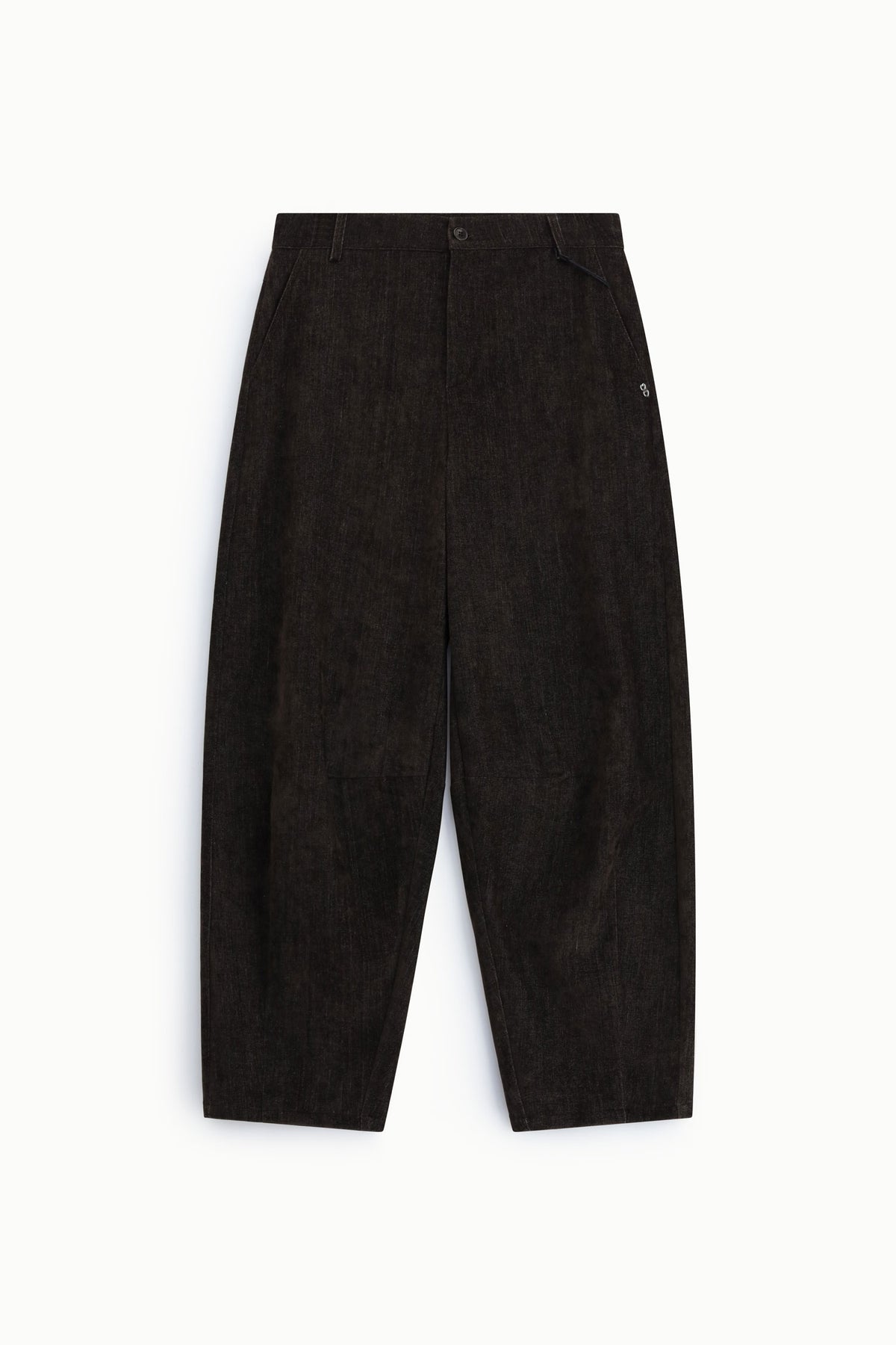 Pantalon balloon femme taille haute, toile effet denim, coloris marron – Please