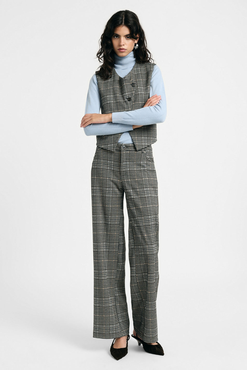 Pantalon à carreaux taille haute jambe large – Please