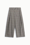Pantalon palazzo court femme à pinces, carreaux marron – Please