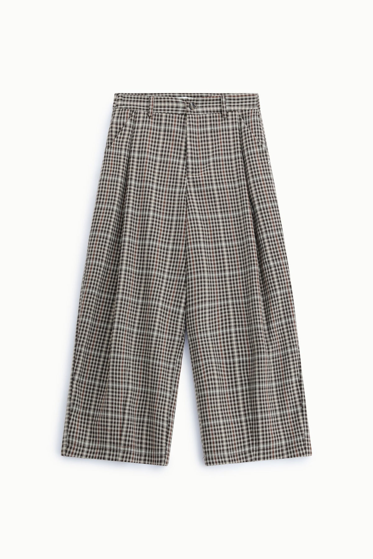 Pantalon palazzo court femme à pinces, carreaux marron – Please