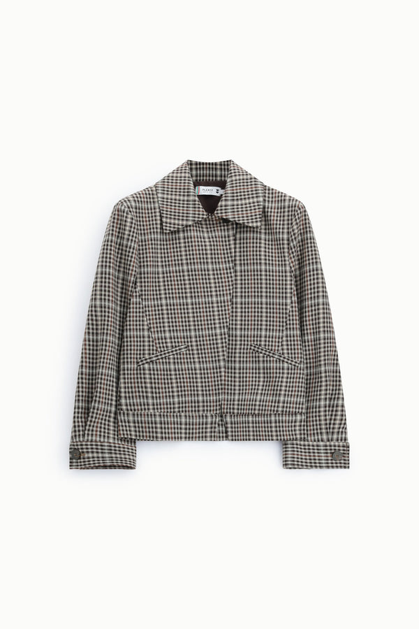Veste courte femme à col chemise, carreaux marron – Please