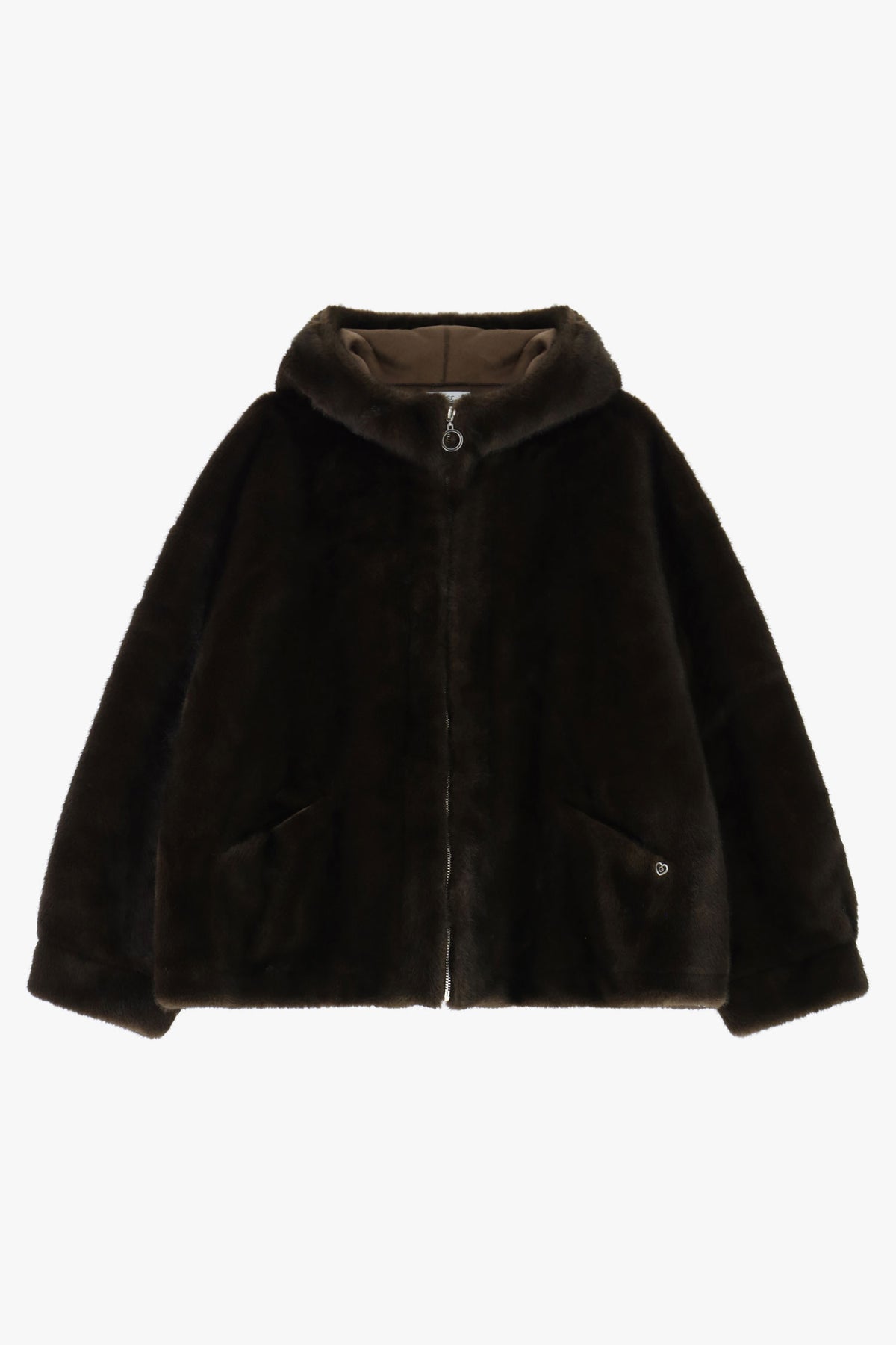 Veste fausse fourrure femme à capuche – fermeture zippée, coloris marron – Please