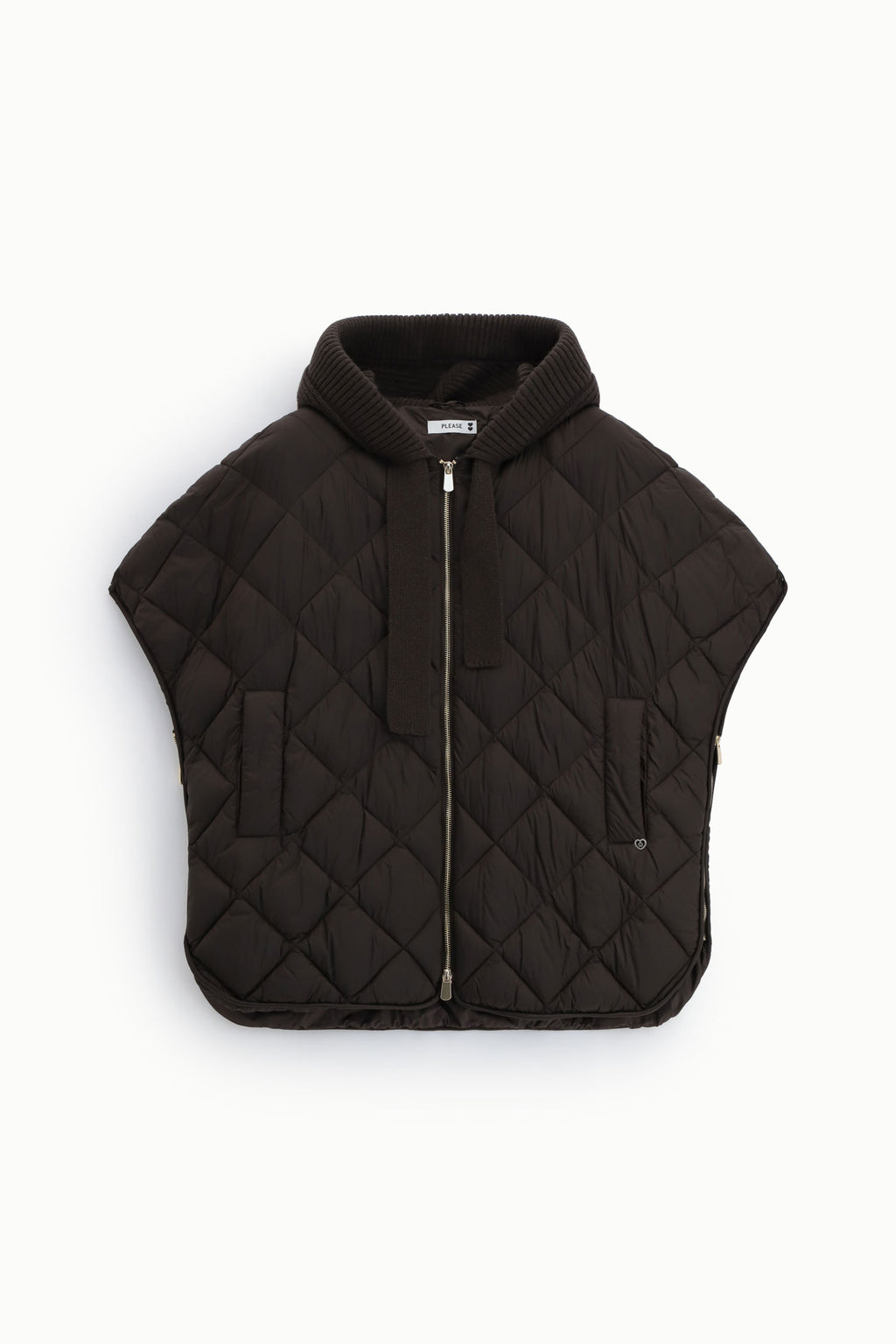 Cape matelassée femme à capuche en maille – fermeture zippée, coloris marron – Please