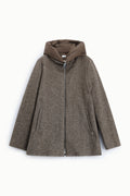 Veste courte femme en laine mélangée – capuche matelassée, coloris marron – Please